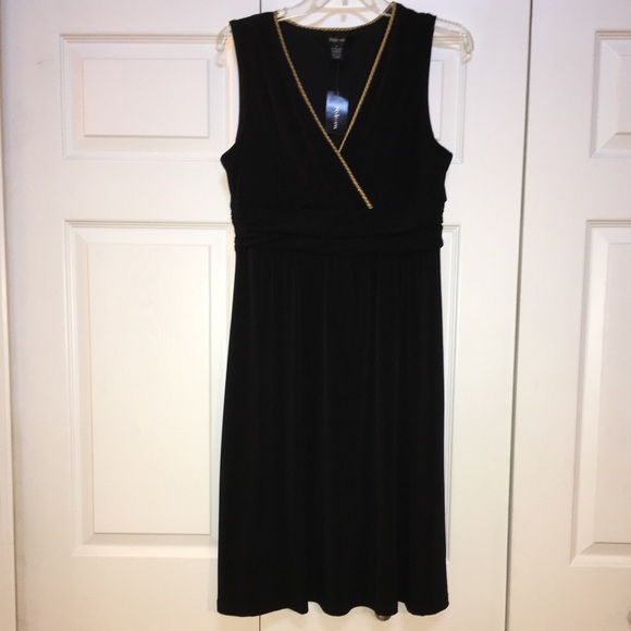 🆕NEW-BLACK DRESS WITH GOLD TRIM ON TOP-GORGEOUS-LIKE NEW-ELEGANT & COMFORTABLE - Picture 3 of 8